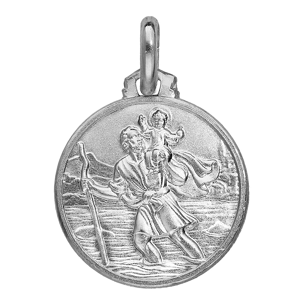 Pendentif m�daille en argent rhodi� de Saint-Christophe en relief - diam�tre 16mm - Vue 1
