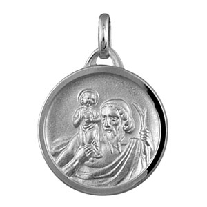 Pendentif mdaille en argent rhodi de Saint-Christophe en relief et bord brillant - Vue 1