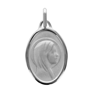 Pendentif médaille en argent rhodié ovale vierge Marie - Vue 1