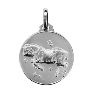 Pendentif médaille en argent rhodié zodiaque Bélier - Vue 1