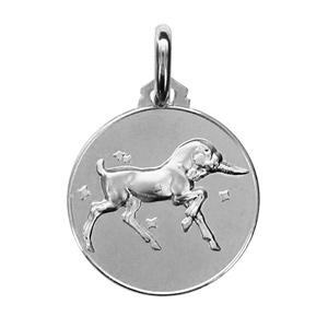 Pendentif mdaille en argent rhodi zodiaque Capricorne - Vue 1