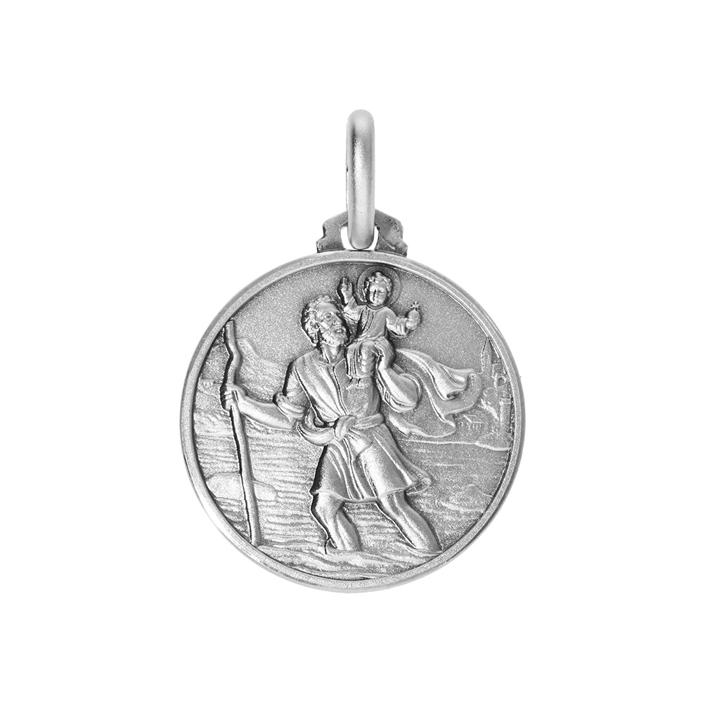 Pendentif m�daille en argent Saint Christophe - diam�tre 21mm - Vue 1