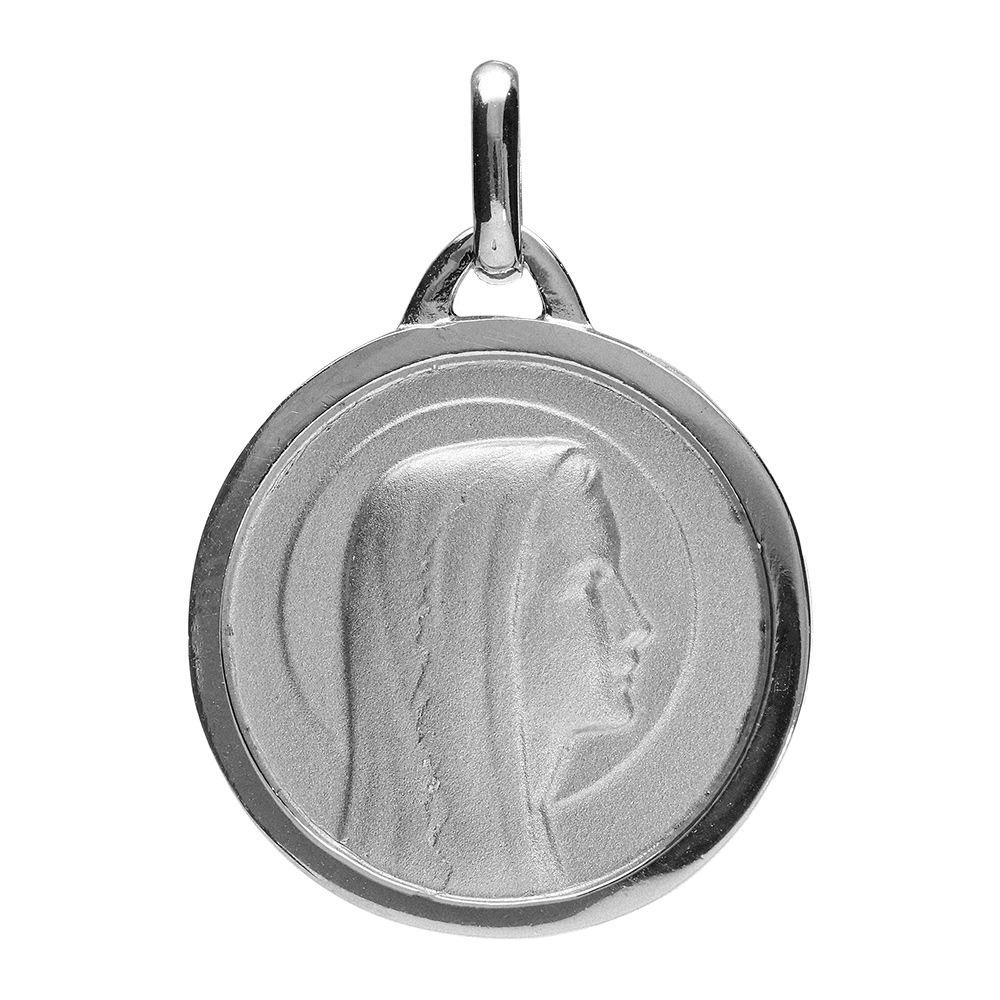 Pendentif m�daille en argent vierge Marie en relief et bord brillant - Vue 1