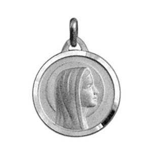 Pendentif mdaille en argent vierge Marie en relief et bord brillant - Vue 1