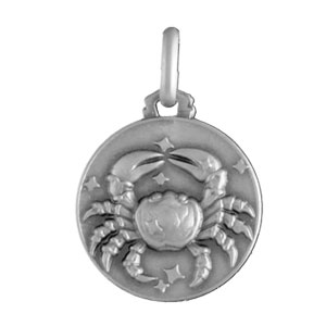 Pendentif médaille en argent zodiaque Cancer - Vue 1