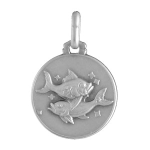 Pendentif médaille en argent zodiaque Poissons - Vue 1