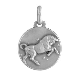 Pendentif médaille en argent zodiaque Taureau - Vue 1