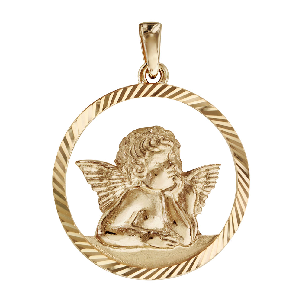 Pendentif m�daille en plaqu� or ajour� Ange contour diamant� - Vue 1