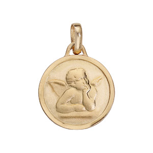 Pendentif mdaille en plaqu or avec ange et bord brillant - Vue 1