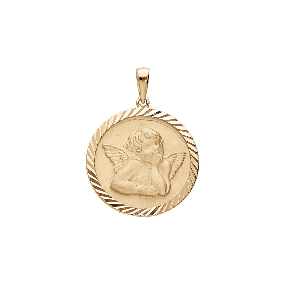 Pendentif m�daille en plaqu� or avec Ange pourtour diamant� - Vue 1