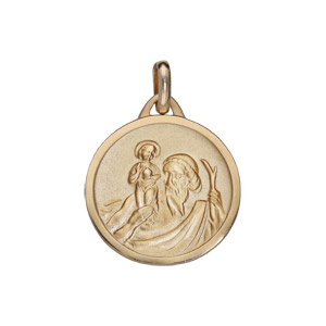 Pendentif mdaille en plaqu or de Saint-Christophe en relief et bord brillant - Vue 1