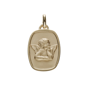 Pendentif mdaille en plaqu or rectangle arrondi avec ange en relief - Vue 1