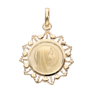 Pendentif mdaille en plaqu or Vierge avec contour dentel - Vue 1