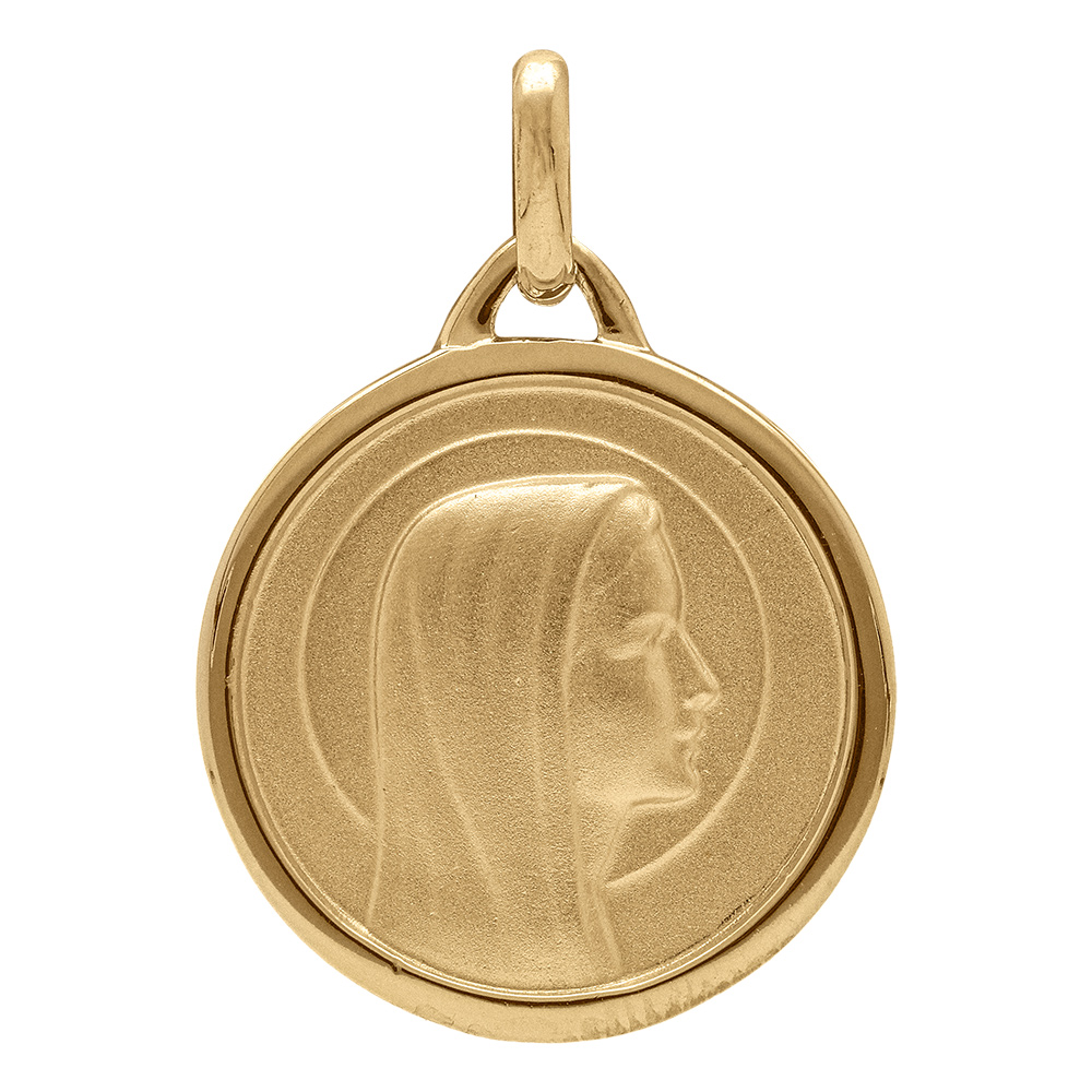 Pendentif m�daille en plaqu� or vierge Marie en relief et bord brillant - Vue 1