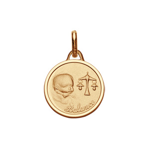 Pendentif médaille pour bébé en plaqué or zodiaque Balance - Vue 1