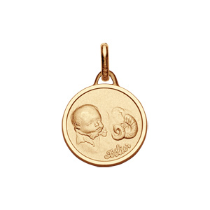 Pendentif médaille pour bébé en plaqué or zodiaque Bélier - Vue 1