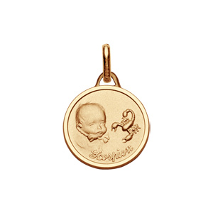 Pendentif médaille pour bébé en plaqué or zodiaque Scorpion - Vue 1