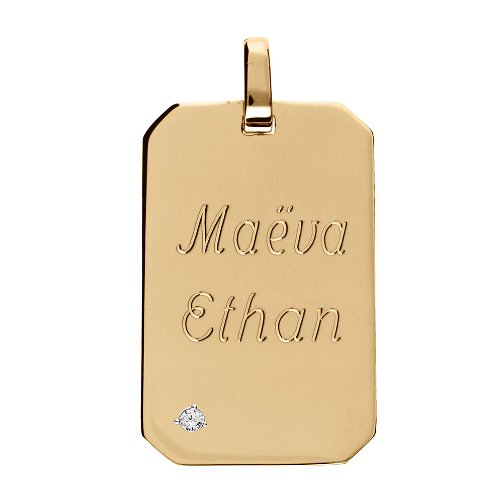 Pendentif plaque gi en vermeil  pans coup�s un oxyde blanc serti - 25*14mm - Vue 1