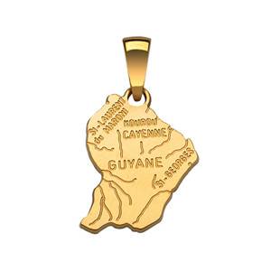 Pendentif plaqu� or carte Guadeloupe tr�s grand mod�le