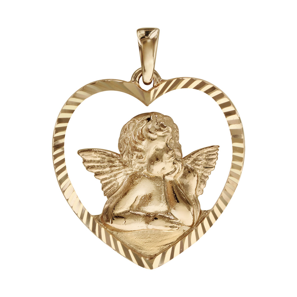 Pendentif plaqu� or coeur ajour� Ange contour diamant� - Vue 1