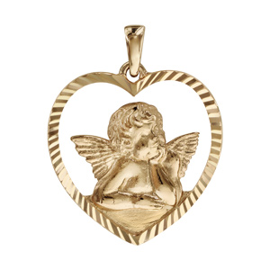 Pendentif plaqu or coeur ajour Ange contour diamant - Vue 1