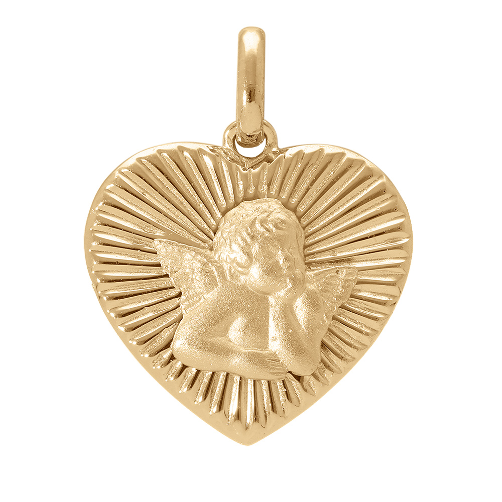Pendentif plaqu� or coeur diamant� avec Ange - 16X14mm - Vue 1
