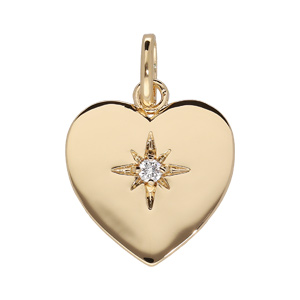 Pendentif plaqu or coeur lisse avec etoile oxyde blanc serti - Vue 1