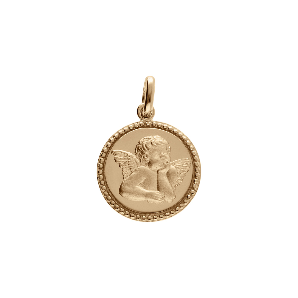 Pendentif plaqu� or m�daille 15mm diamant� avec Ange - Vue 1