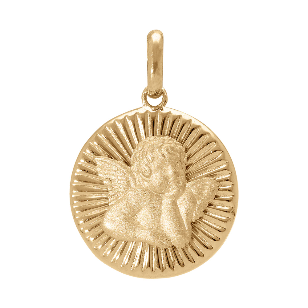 Pendentif plaqu� or m�daille 15mm diamant� et strill� avec Ange - Vue 1