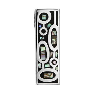Pendentif Stella Mia en acier et nacre blanche véritable forme rectangulaire avec motifs ovales noirs - Vue 1