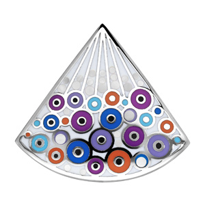 Pendentif Stella Mia en acier et nacre forme eventail avec motifs bulles colorées fonçé - Vue 1