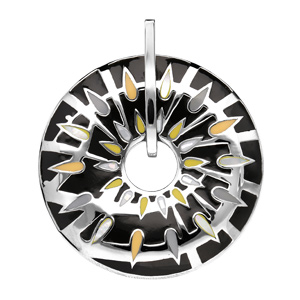 Pendentif Stella Mia en acier et nacre rond perc fond noir - Vue 1