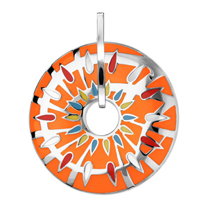 Pendentif Stella Mia en acier et nacre rond perc fond orange - Vue 1