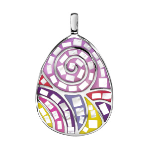 Pendentif Stella Mia en acier et nacre rose, jaune et violet avec motif spirale - Vue 1