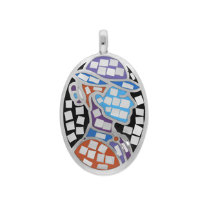 Pendentif Stella Mia en acier ovale avec visage multi couleurs et Nacre - Vue 1