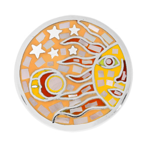 Pendentif Stella Mia en acier rond motif soleil jaune orang avec Nacre - Vue 1