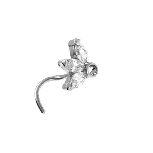Piercing de nez acier oxydes blancs forme fleur - Vue 1