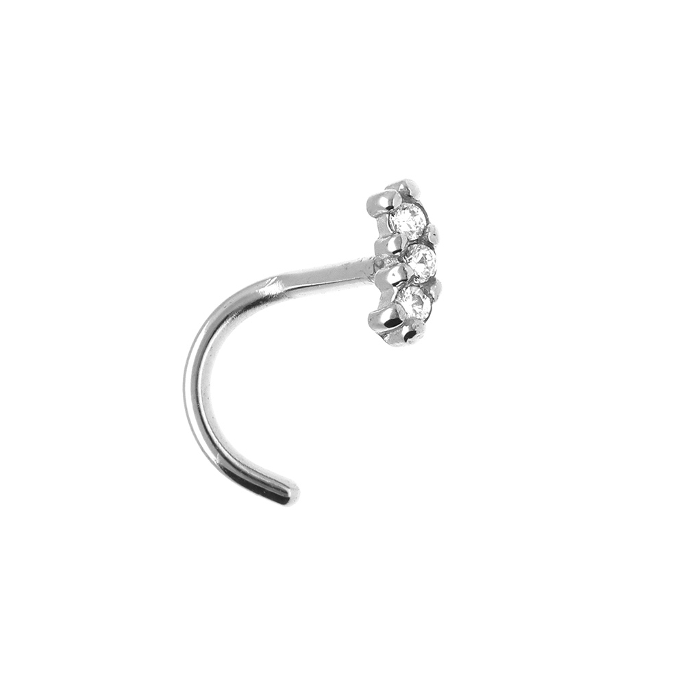 Piercing de nez en acier barrette d\'oxydes blancs - Vue 1