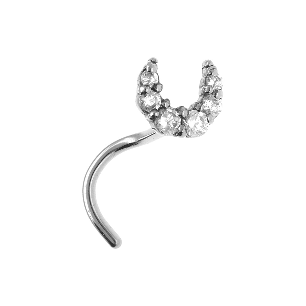 Piercing de nez en acier demi lune avec oxydes blancs - Vue 1