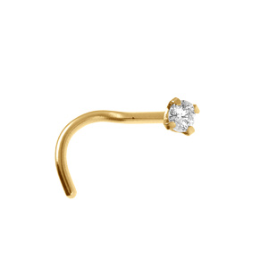 Piercing de nez en acier doré avec oxyde blanc - Vue 1