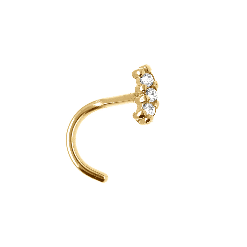 Piercing de nez en acier dor� avec oxydes blancs sertis - Vue 1