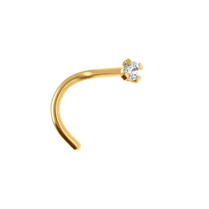 Piercing de nez en acier doré avec un oxyde blanc - Vue 1