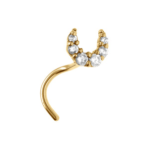 Piercing de nez en acier doré demi lune parée d\'oxydes blancs - Vue 1