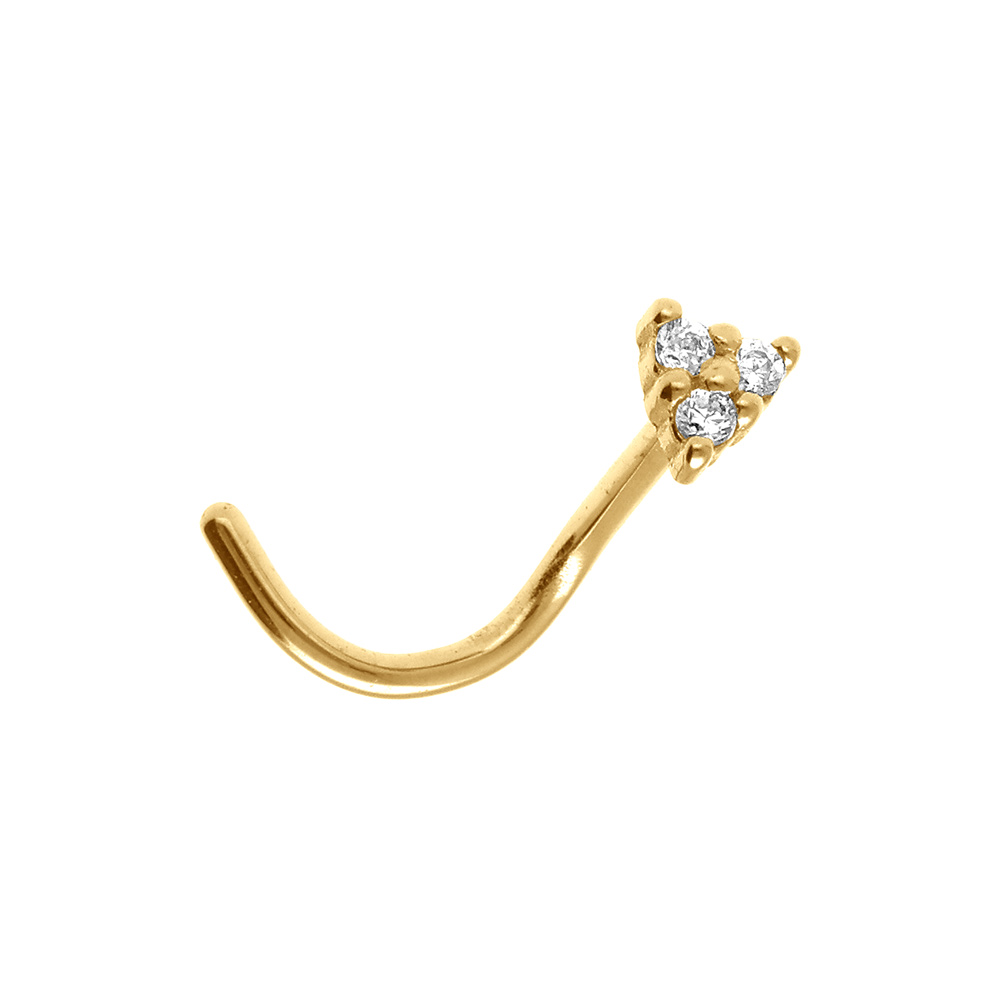 Piercing de nez en acier dor� triangle d\'oxydes blancs - Vue 1