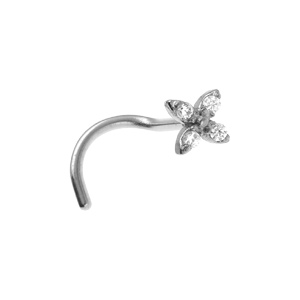 Piercing de nez en acier fleur quatre pétales en oxyde blanc - Vue 1