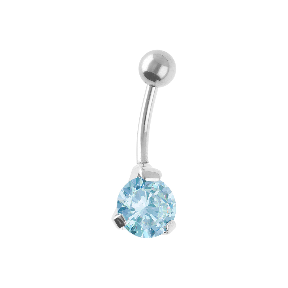 Piercing de nombril en acier avec oxyde rond bleu ciel - Vue 1