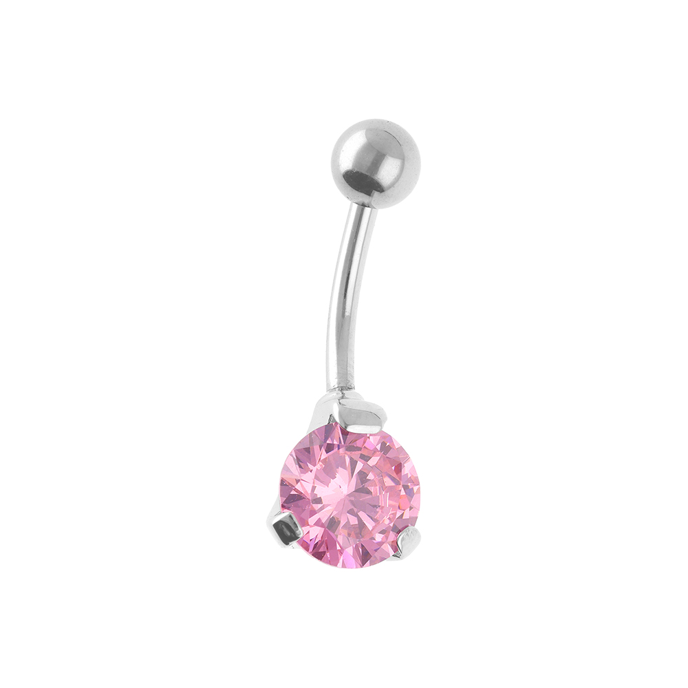 Piercing de nombril en acier avec oxyde rond rose - Vue 1