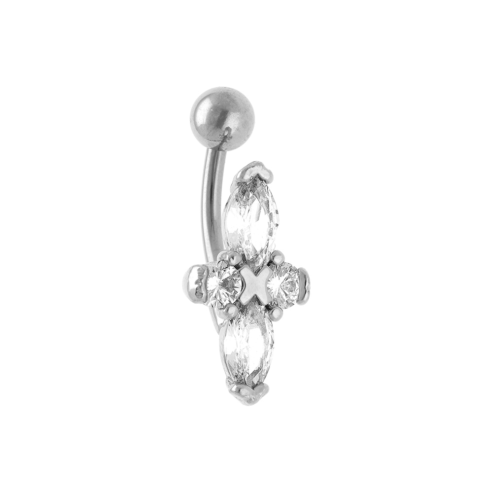 Piercing de nombril en acier croix d\'oxydes blancs - Vue 1