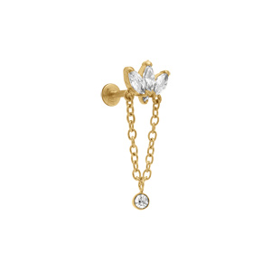 Piercing d\'oreille en acier doré helix avec oxydes blancs - Vue 1