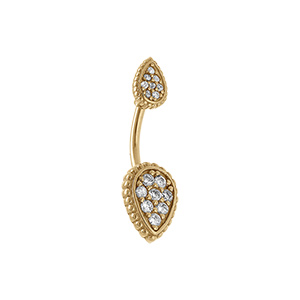 Piercing nombril en acier doré forme goutte décorée d\'oxydes blancs - Vue 1